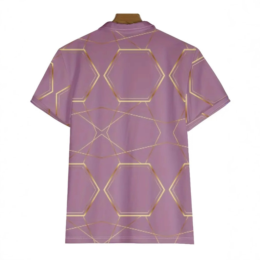 Camisa POLO con cremallera de manga corta con solapa suelta y ancho de hombros de todo fósforo casual para hombres Venta caliente en stock de impresión digital 3D