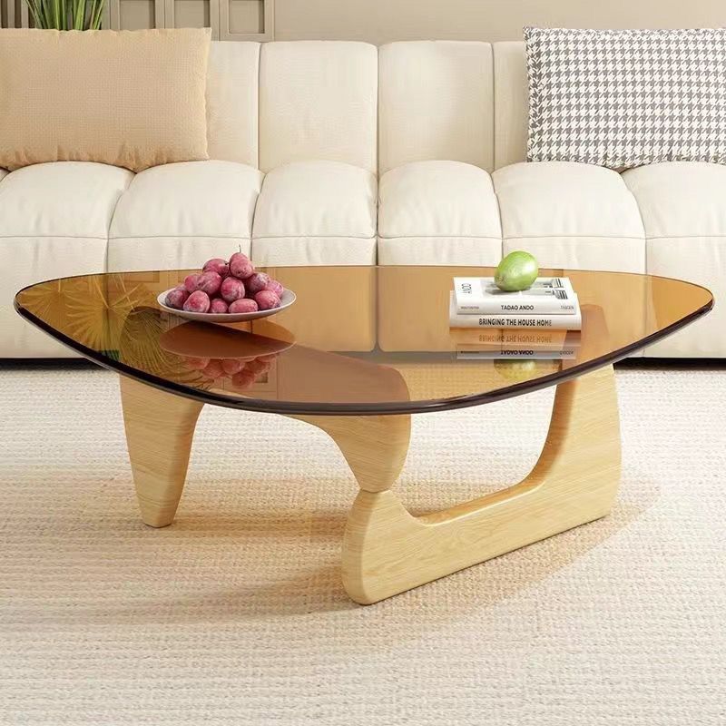 Brown glass + original color wooden legs, small size 83*57*40cm