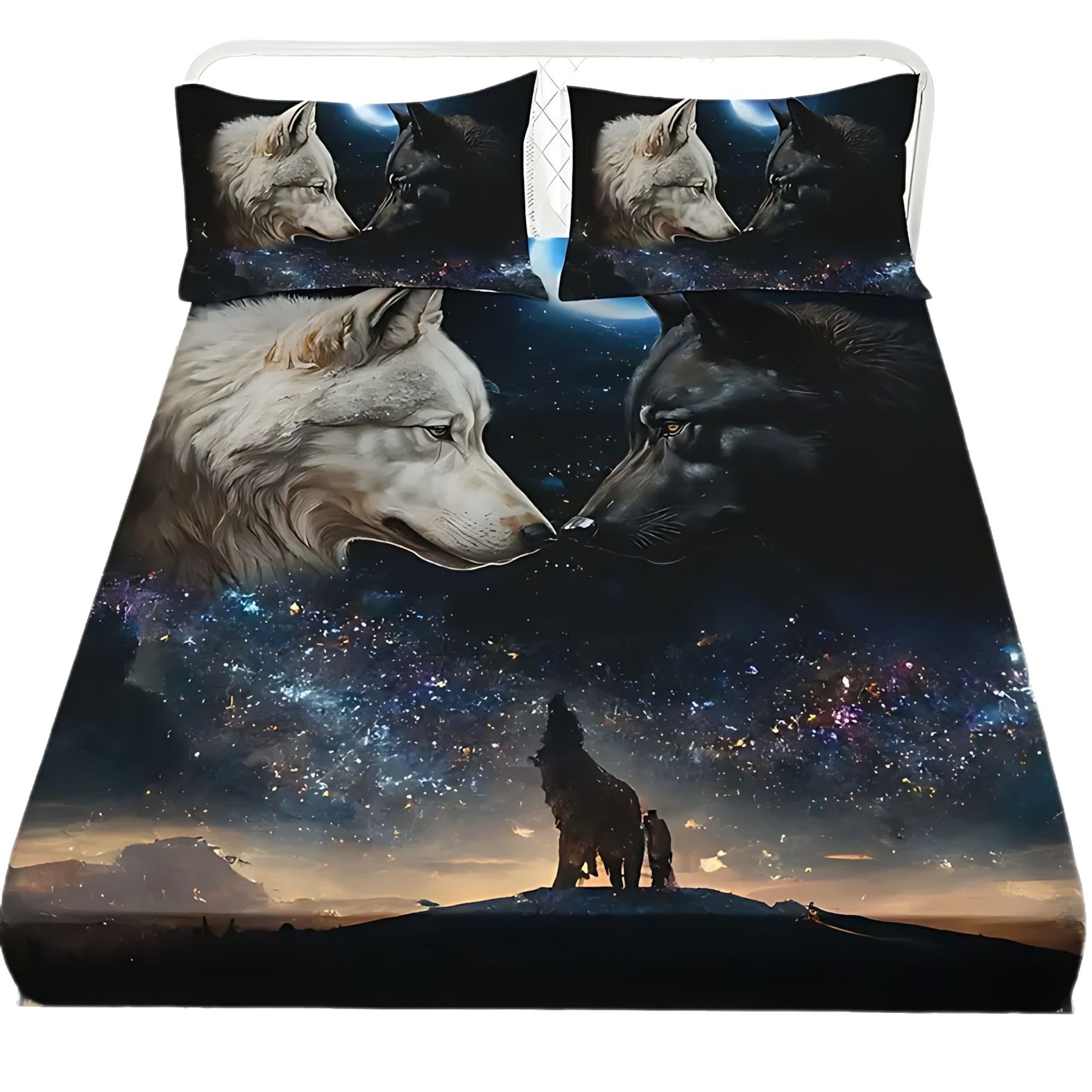 TEMU / JIT Transfronterizo Wolf Dreamcatcher Cama 3D impresión digital camisa colchón kit de ropa de cama se puede diseñar