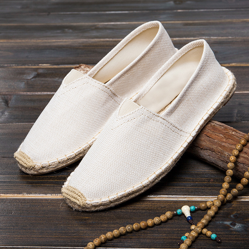 Venta directa de fábrica zapatos de suela de cáñamo de verano zapatos de cuerda de lona de pescador tejido de paja zapatos de lino absorbentes de sudor transpirables perezosos
