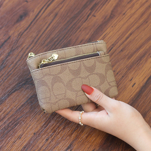 European and American soft leather coin purse three zipper women's printed wallet small and exquisite high-end zipper wallet wallet handbag