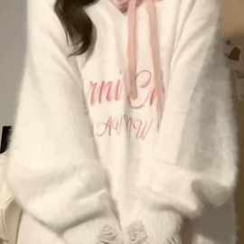 复古领毛茸茸慵懒风温柔毛衣百搭女学生秋冬宽松百搭针织套头