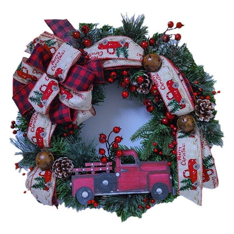 Transfronterizo camión Corona de Navidad Decoración de Navidad Amazon puerta colgante de Navidad adorno de fruta roja Corona de Navidad