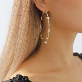 E11622欧美时尚夸张闪钻星星耳环 简约气质爪链系列大耳圈耳饰女