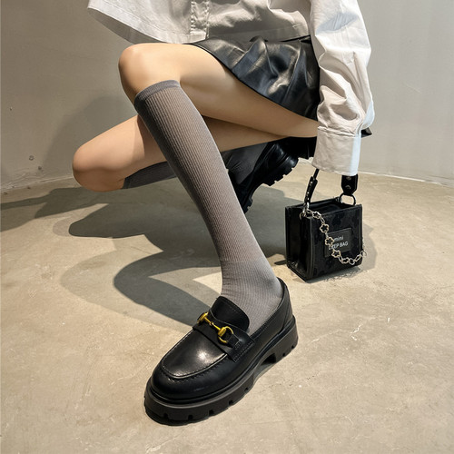Spring and Summer Subtle Striped Knee-High Socks for Women Pure Cotton JK Thin Drawstring Cotton Ankle Socks Sexy Bunchy Long Socks Trendy