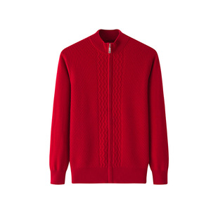 Half Turtleneck Zipper Cashmere Cardigan Men's 40 Pure Cashmere Pure Color Cable Warm Knitted Jacket Autumn and Winter New Product