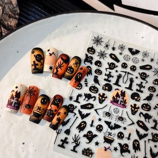 Halloween Nail Art Stickers Retro Diablo Series Horror Ghosts Pumpkin Head Bat Flat Back Adhesive Stickers Wholesale