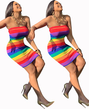 BN7003 欧美时尚女装批发 印花撞色条纹包臀裙