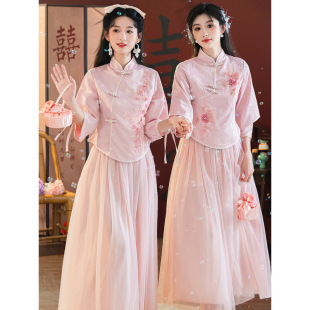 Chinese Bridesmaid Dress 2025 New Chinese Style Cheongsam Wedding Sister Dress Bridesmaid Group Slimming Look Xiuhe Evening Dress for Women