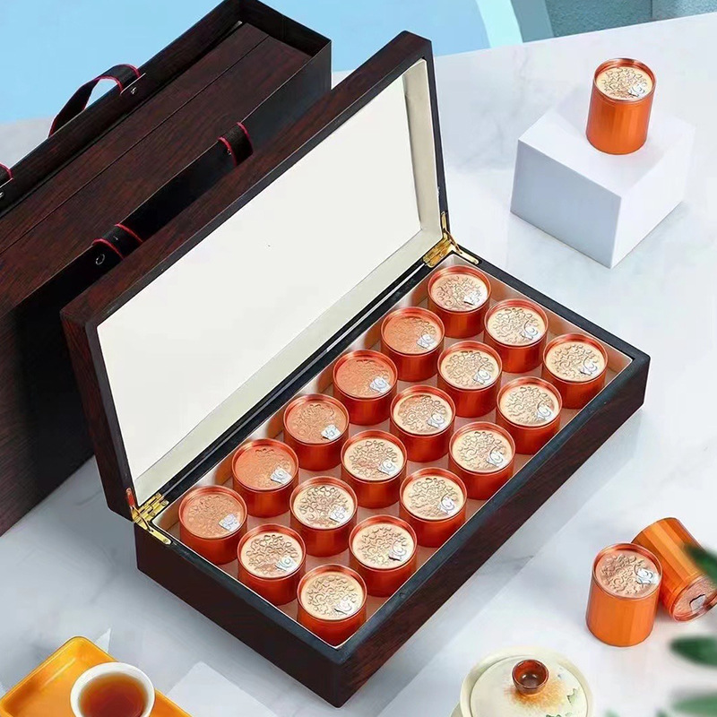 高档木盒茶叶包装盒黑檀礼盒小罐装泡袋岩茶大红袍肉桂水仙空礼盒