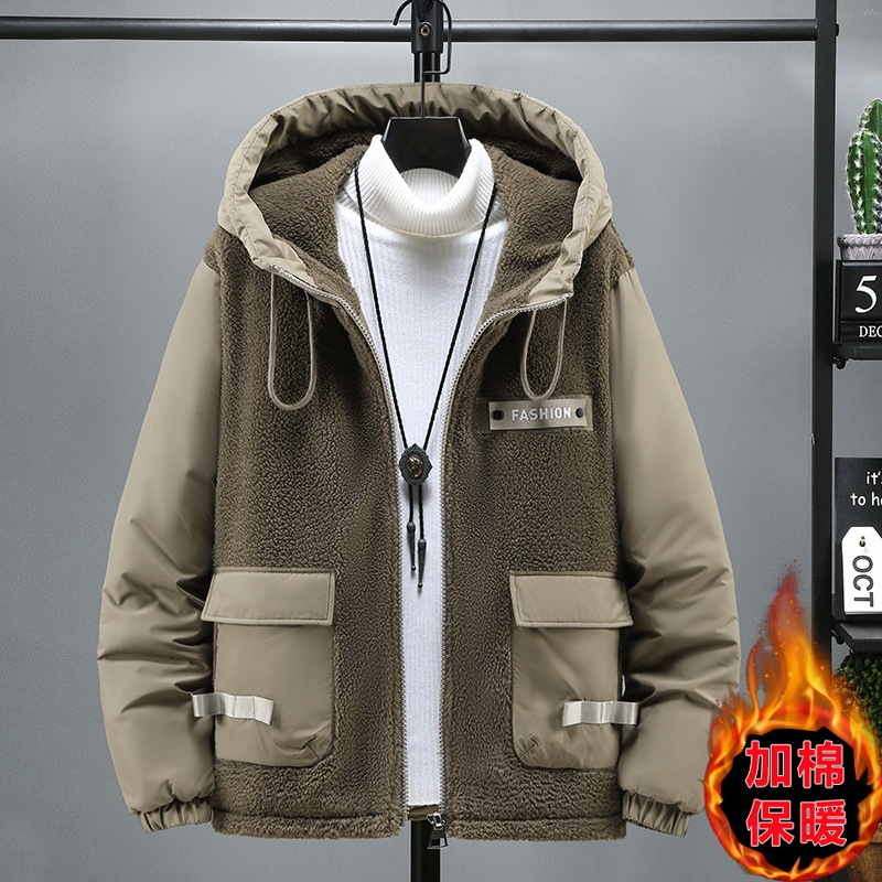 Cross-border American Retro Cashmere Thickened Trendy Brand Cotton-padded jacket Men's plus size Winter New Warm Large Pocket Jacket