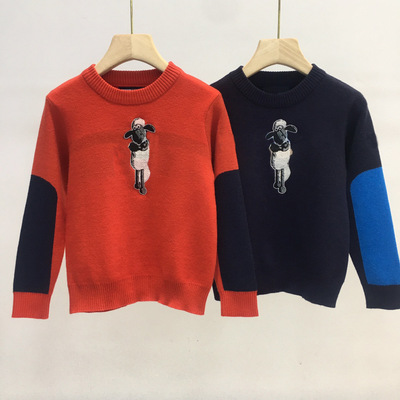 20年秋冬季韩版长袖套头衫拼色卡通儿童打底衫卫衣R122601