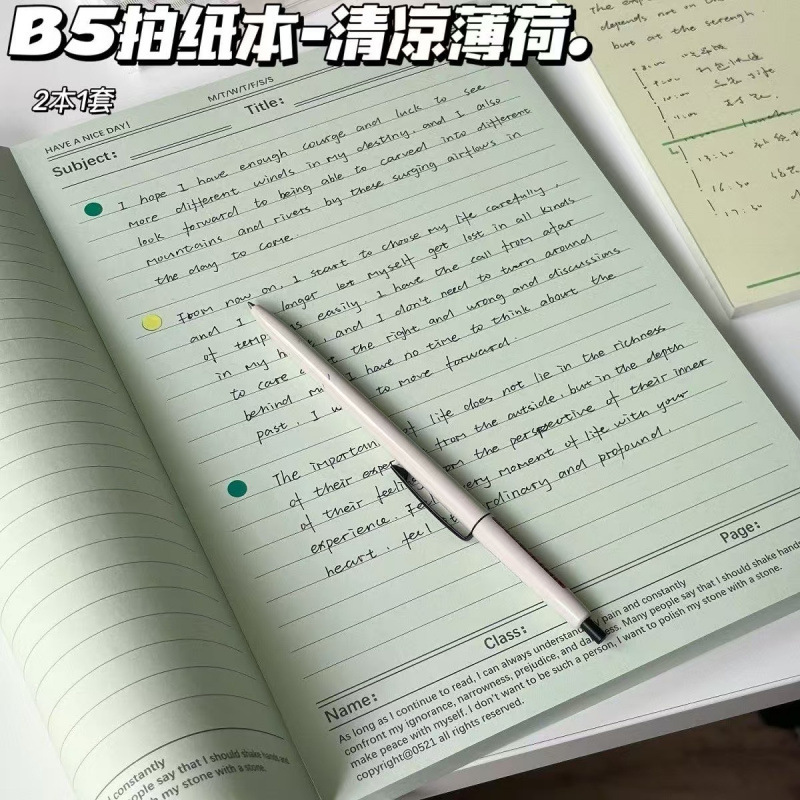韩系B5拍纸本清凉薄荷ins简约高颜值学生考研必备可撕便签草稿本|undefined