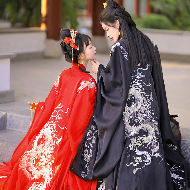 Adult Ancient-Style Couple Outfits, Red Chinese Style, Wei and Jin Dynasty Style, Ancient Clothing, Auspicious Palace-Style Hanfu, Ethereal and Retro