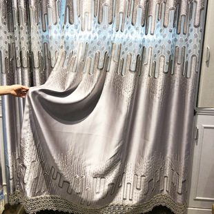 New Chinese Style Light Luxury Grey Curtain Finished High-end Atmospheric Living Room Bedroom Bay Window Balcony Embroidered Curtain Window Screen