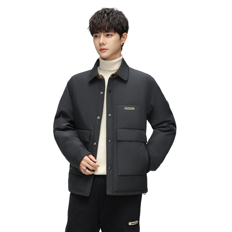 2024 lapel shirt collar down jacket men's coat warm casual top solid color youth winter clothing_voghion.com