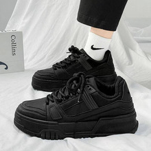 纯黑色男鞋厚底增高休闲板鞋黑色运动鞋面包鞋 1双
