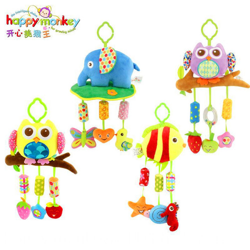 Happy monkey baby lathe hanging wind chime toy hand rattle ring wind chime baby toy plush toy