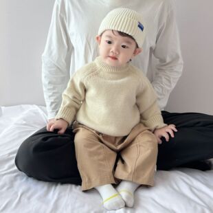 Boys and Girls Western Style Warm Round Neck All-match Sweater 2024 Winter New Children's Fashionable Thickened Pullover Top