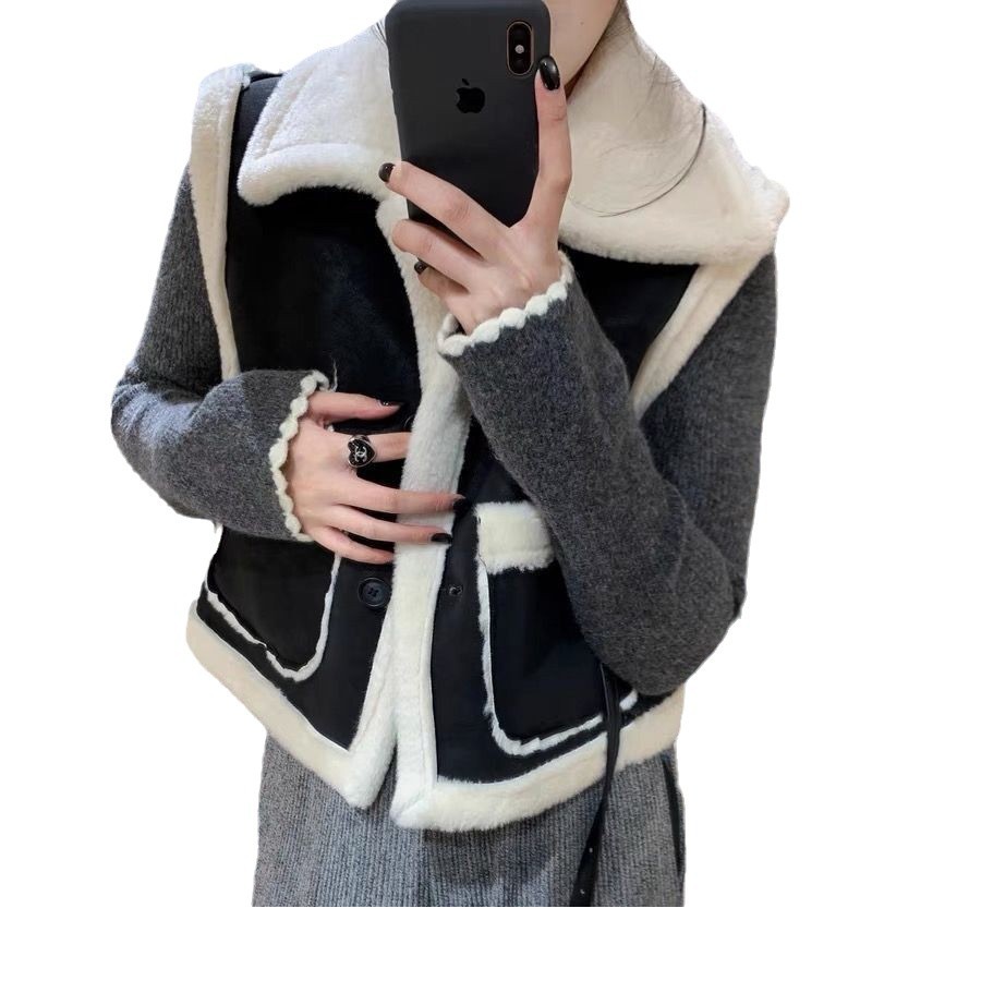 Vintage alpaca chaleco corto de mujer primavera y otoño 2025 nuevo chaleco de cachemira grueso de caballo chaleco de hombro chaqueta mujer