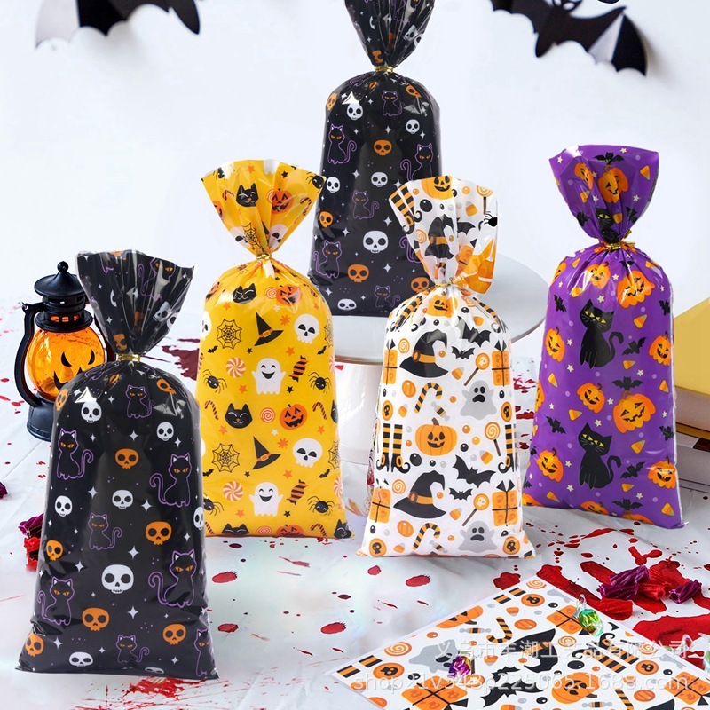 クロスボーダーハロウィンキャンディバッグゴーストカボチャフラット口タイバッグビスケットスナック包装袋子供用キャンディバッグ|undefined