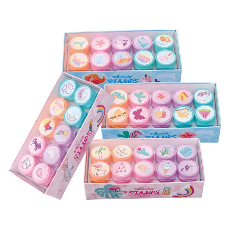 Envío gratuito japonés y coreano lindo dibujos animados de los niños divertido juguete diario sello marino animal dinosaurio sello 10 unidades