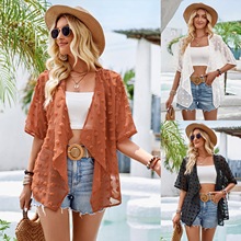 独立站时尚休闲夏季新款女装欧美跨境纯色中毛球薄款开衫衬衣女