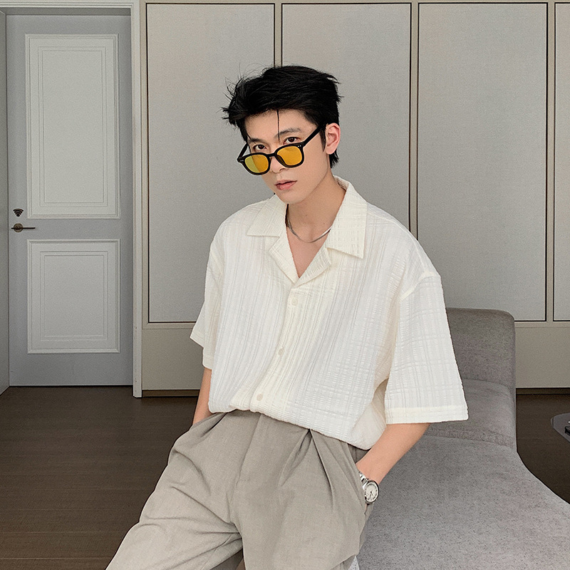 Design Sense Cuban Collar Short-sleeved Shirt Men's Summer Thin Draped Sense Handsome Top Casual Shirt Fashionable Korean Style