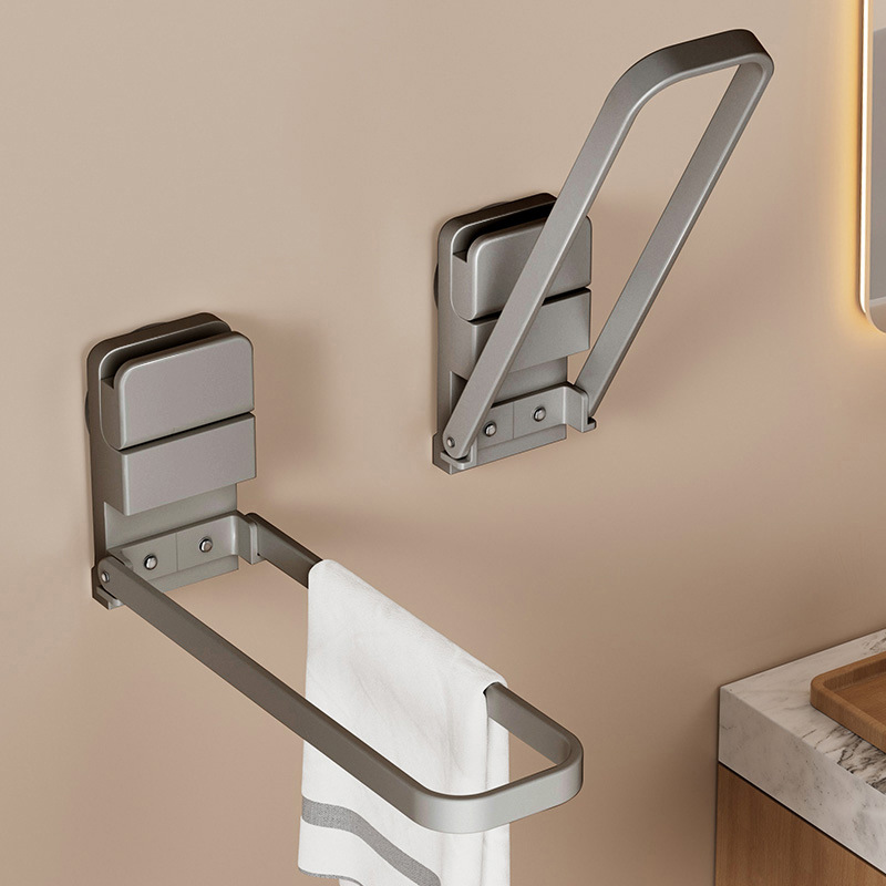 Foldable Powerful Suction-type Towel Bar Bathroom Non-perforated Bathroom Multifunctional Wall-mounted Storage Drying Bath Towel