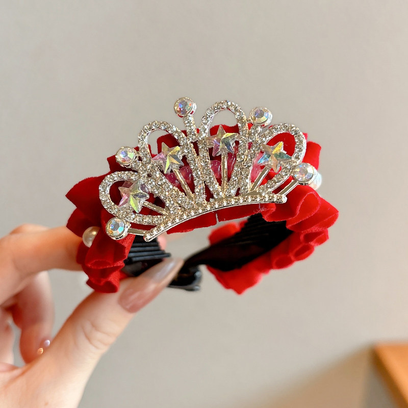 Bola de corona de perlas para niños, hebilla para el cabello, tocado de princesa, pinza para el cabello de cola de caballo para niñas, artefacto para el cabello para niñas