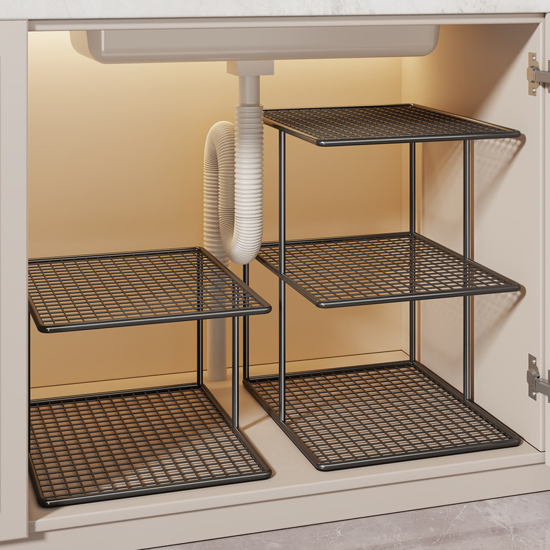 Under-Sink Storage Rack Cabinet Shelf Divider Kitchen Pot Rack Stove Tableware Storage Under-Sink Pot Separator Rack