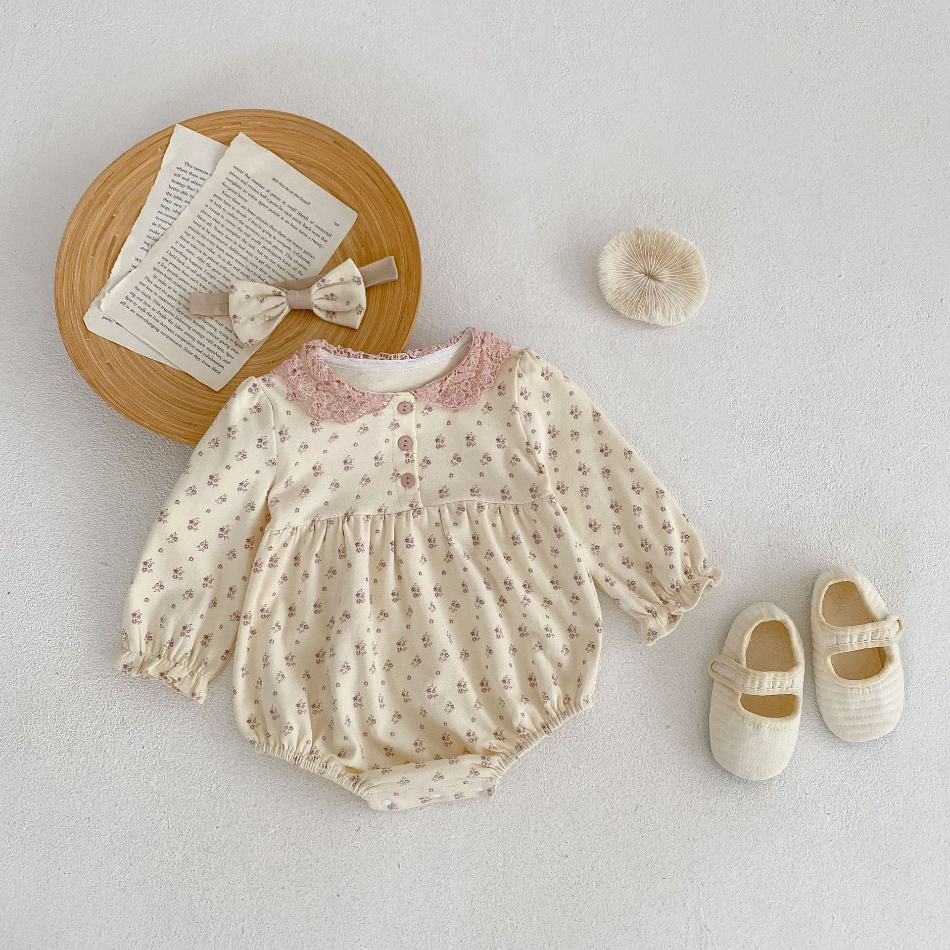 2024 Spring Autumn Clothing for Baby Girls, Infants and Toddlers Floral Print Ha Yi Long Sleeve jumpsuit Triangle_voghion.com