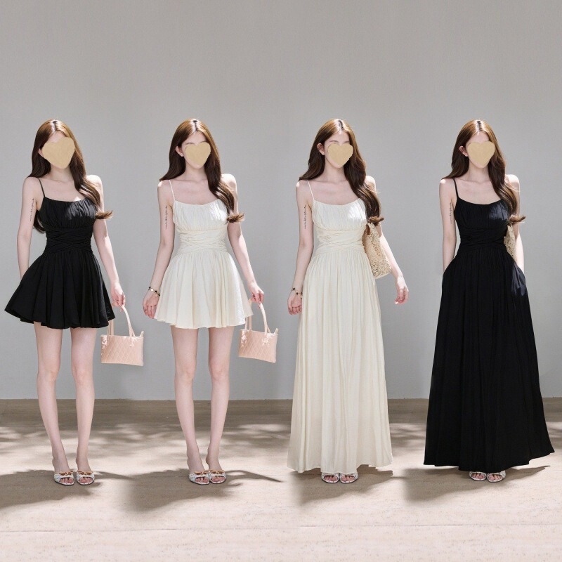 Shuhulei Beauty Goddess Descends【Strap Version】French-Style Stunning Pleated Strap Dress with Waist-Cinching Design for Vacation