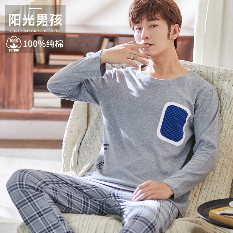 Pijamas de los hombres primavera y otoño más tamaño % algodón manga larga 2022 nuevo traje casual desgaste del hogar se puede usar fuera