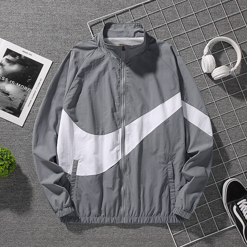 En stock nuevo 2023 otoño deportes hombres windbreaker moda urbana suelta con capucha stand collar color matching abrigo