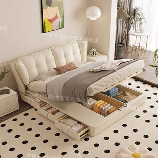 Nordic Modern Minimalist Cream-Style Soft-Packed Small Apartment Wedding Bed Multifunctional Storage Solid Wood with Even Edges Large S^