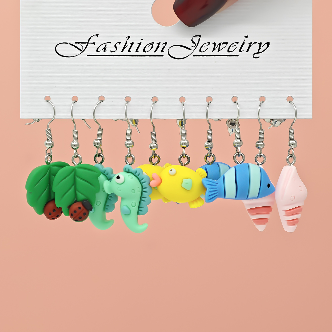 Aretes de resina de frutas y comida, 10 piezas