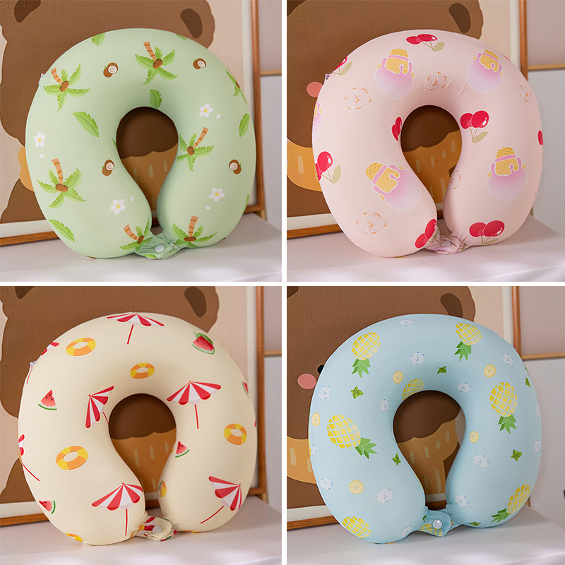 almohada de seda de hielo en forma de U, almohada de cuello de algodón, almohada de cuello, almohada de avión, almohada para dormir, almohada de cabeza, almohada de cuello.