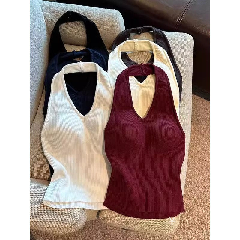 Plus-Size Halter Neck Camisole with Chest Pads, Summer Thai-Style Sweet and Spicy Girl Inner Wear, Pure Desire Sleeveless Top
