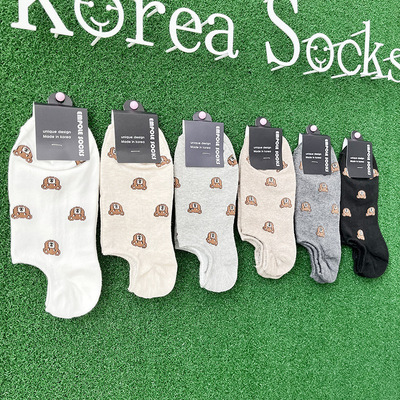 韓國東大門代購批發春季新品卡通多小熊頭矽膠防滑不掉跟男士船襪
