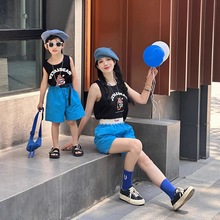 一起玩亲子装夏季母女装母子装多巴胺短裤一家三口四口糖果色裤子