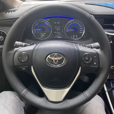 14-17-18 Toyota Corolla Revo steering wheel cover, RAV4 Rongfang hand-stitched full cover (Steering wheel cover) - toyota-rav4-black-leather-with-black-stitchingno-holesfirst-layer-cowhide