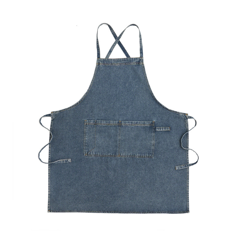 デニムのエプロンの台所の家庭用和式の工装のネイルの絵のコーヒーメーカーの仕事の男女は腰のロゴを囲んで印字します。