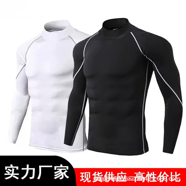 Fitness Clothing Men's Summer Sports Bodysuit High Elastic Breathable Long-Sleeved Running Quick-Drying High Collar Compression Basketball Base Layer