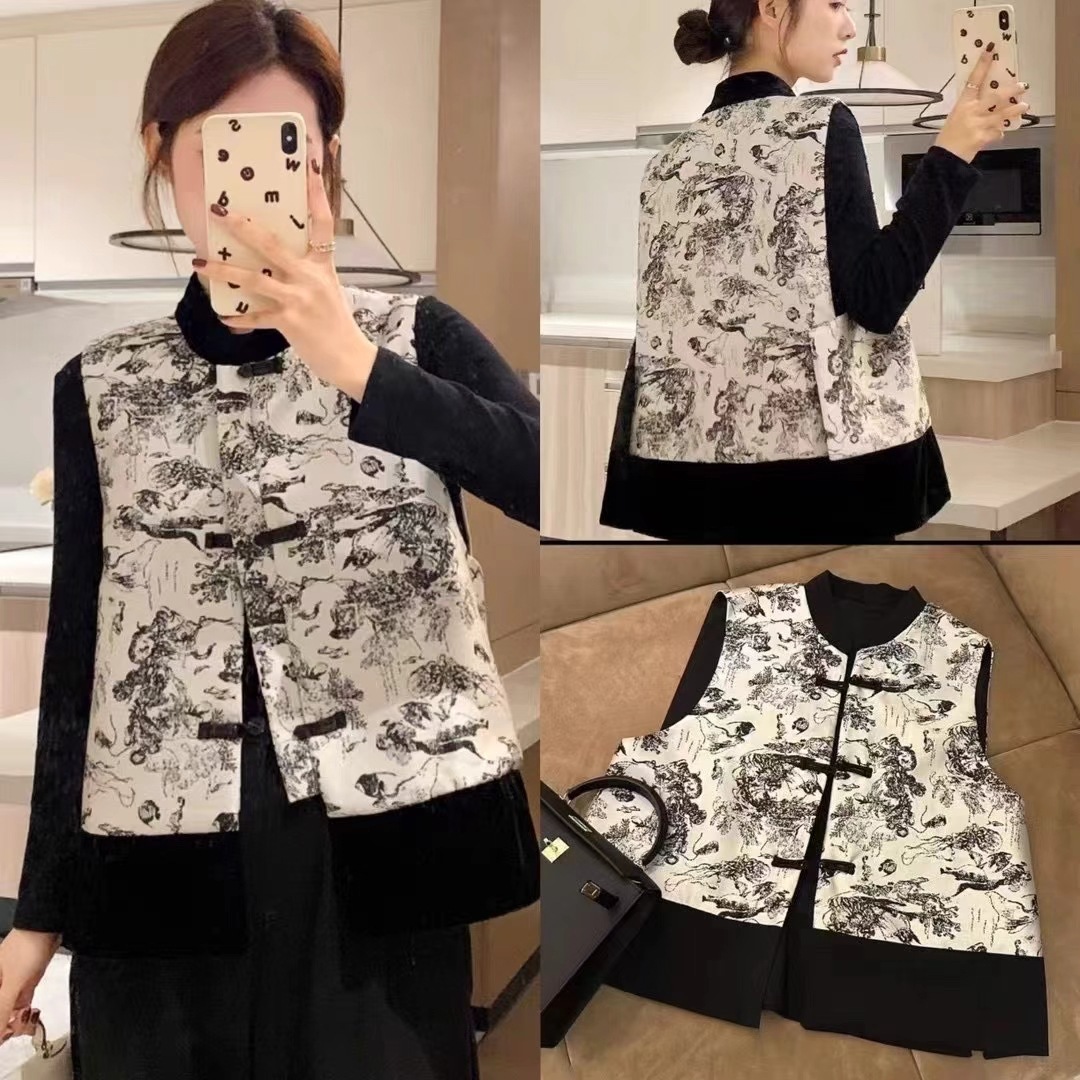 2025 nuevo otoño estilo nacional industria pesada jacquard chino botón de cuello redondo para mujeres chaleco chaleco corto image 2