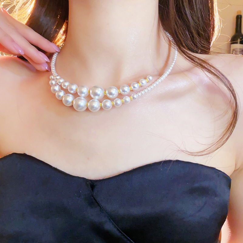 Double-Layer Pearl Necklace for Women, Stylish, Light Luxury, Irregular, High-End Clavicle Chain, Niche, Exquisite and Versatile Necklace