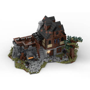 Cross-Border Building Blocks Moc-49666 Medieval Blacksmith Shop Model with Internal Modular Construction 3130 Pieces