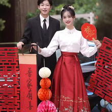 春秋装搭配一整套新中式改良汉服小个子订婚礼服红色马面连衣裙