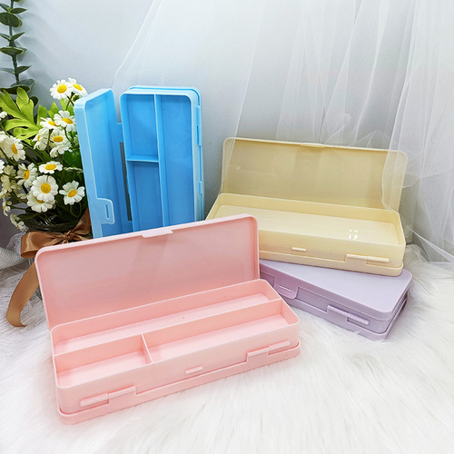 Simple solid color double layer stationery box candy color matte pen box handmade cream glue DIY student desk storage box