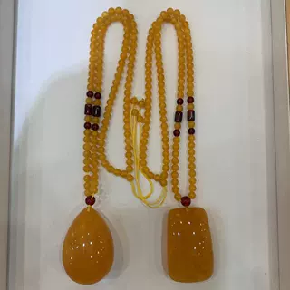二代荧光蜜糖色毛衣链直播爆款长款蜜蜡黄百搭项链复古民族风吊坠